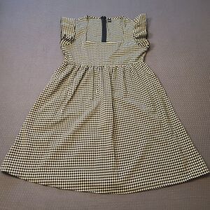 Black White Gingham Cottagecore Flutter Sleeve Dress Women Sz S (US 4 EU 36)